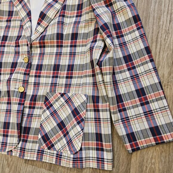 Vtg Cricket Lane Plaid Blazer Jacket Womens 2X Acadamia Preppy Lightweight - Picture 3 of 10